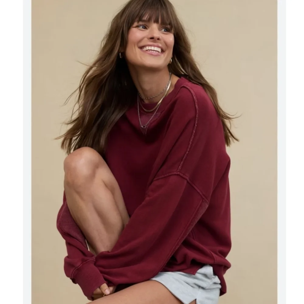 Aerie Cherry Cola Red Big Chill Sweatshirt sz L - Picture 1 of 5